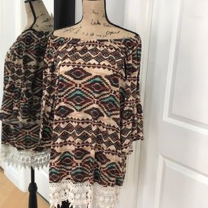 Southwest print off the shoulder dress